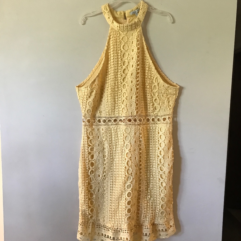 Boho Crochet Knit Dress. Yellow. XL
